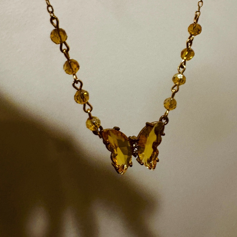 Elegant Gold glass Butterfly Necklace